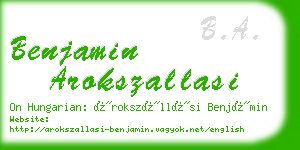 benjamin arokszallasi business card